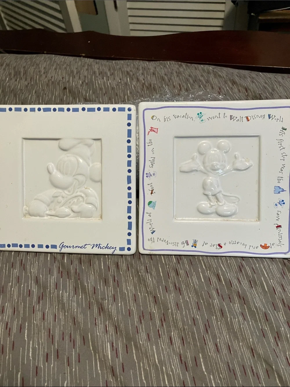 Vintage Set Of Disney Porcelain Embossed Mickey Mouse Trivets